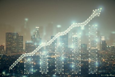 Cityscape arka plan üzerinde forex grafik çizimleri çoklu pozlama. Başarı kavramı.