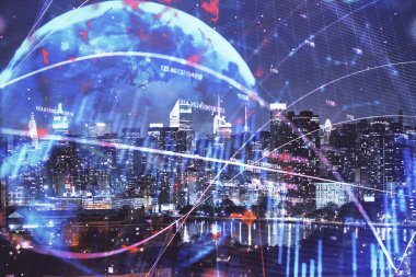 Cityscape arka plan üzerinde forex grafik çizimleri çift pozlama. Başarı kavramı.