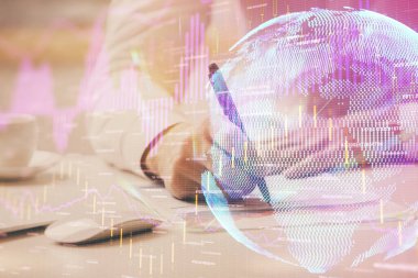 Mali ticaret şeması Man masaüstü arkaplanı ile çoklu pozlama.