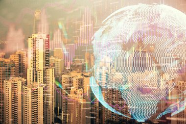 Gökdelenler, duvar kağıtları, çift pozlu eski şehir haritası. Finansal araştırma kavramı.