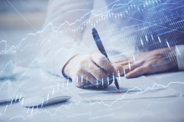 Mali ticaret şeması Man masaüstü arkaplanı ile çoklu pozlama.