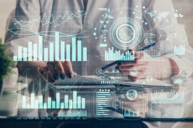 Finansal Forex grafiği el notları arka plan alarak çizilmiş. Araştırma kavramı. Çift Pozlama
