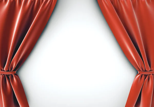 Відкриті Червоні Штори Білому Тлі Концепція Презентації Театру Або Кіно — стокове фото