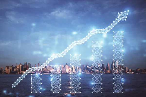 Forex diagram på stadsbilden med skyskrapor tapeter dubbel exponering. Finansiell forskning. — Stockfoto