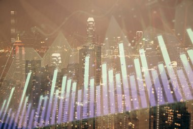 Cityscape arka plan üzerinde forex grafik çizimleri çift pozlama. Başarı kavramı.