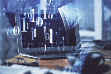 Bilgisayarın arka plan ve teknoloji temalı çizimlerine çoklu maruz kalma. Yenilik kavramı.