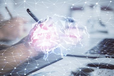 Arka planda not alan insanların beyinlerini çizerken çifte maruz kalma. Ai kavramı