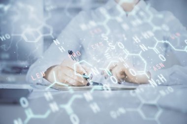 Fen formülü hologramı, kadınların ellerinin altyapısını belirler. Öğrenim anlayışı. Çift pozlama