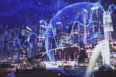 Yüksek binalar arka plan çok pozlama ile şehir scape mali grafik. Analiz kavramı.