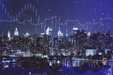 Cityscape arka plan üzerinde forex grafik çizimleri çift pozlama. Başarı kavramı.