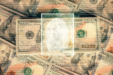 Parmak izi taramasının arka planda iki kez görüntülenmesi. Güvenli erişim kavramı.