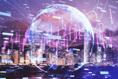Cityscape arka plan üzerinde forex grafik çizimleri çift pozlama. Başarı kavramı.