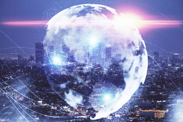 Double exposure of business theme hologram drawing and city veiw background. Concept of success. — Stock Photo, Image