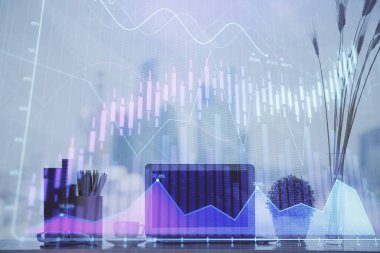 Bilgisayar geçmişi olan eski grafik hologramı. Çifte maruziyet. Finans piyasası kavramı.