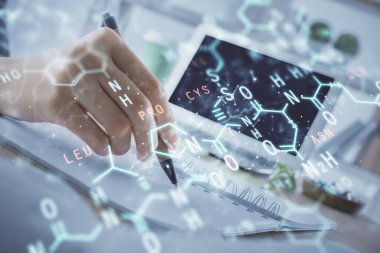 Fen formülü hologramı, kadınların ellerinin altyapısını belirler. Öğrenim anlayışı. Çift pozlama