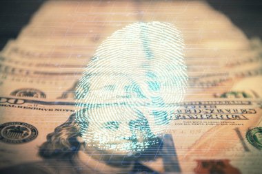 Parmak izi taramasının arka planda iki kez görüntülenmesi. Güvenli erişim kavramı.