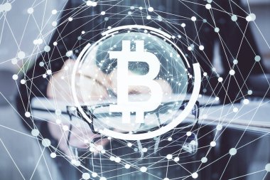 Şifreli para hologramı, kadınların el yazısı üzerine. Engelleme zinciri kavramı. Çoklu pozlama