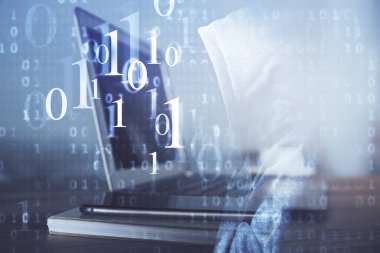 Bilgisayar ve teknoloji temalı çizimlere çifte maruz kalma. Yenilik kavramı.