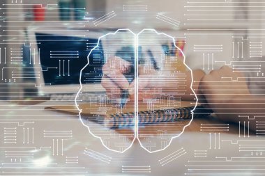 Arka planda beyin hologramıyla el yazısına çok maruz kalmış. Kendi kendine öğrenme kavramı.