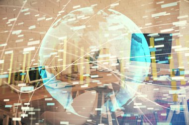 İş teması çizimi ve ofis içi arka planına çifte maruz kalma. Başarı kavramı