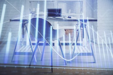 Finansal grafik çizimine ve ofis içi arka planına çifte maruz kalma. Borsa konsepti.