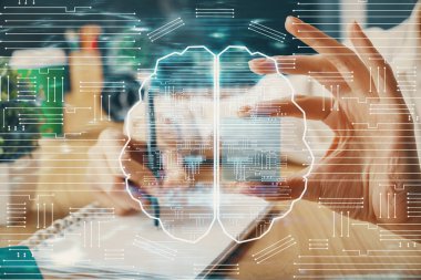 Arka planda beyin hologramıyla el yazısına çok maruz kalmış. Öğrenme kavramı.