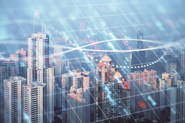Gökdelenler, duvar kağıtları, çift pozlu eski şehir haritası. Finansal araştırma kavramı.