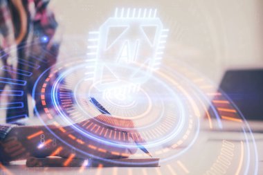 Veri teknolojisi hud 'u ile arka plana el yazıları yazan kadınların çifte pozu. Büyük veri kavramı.