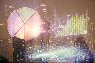 Cityscape arka plan üzerinde forex grafik çizimleri çift pozlama. Başarı kavramı.
