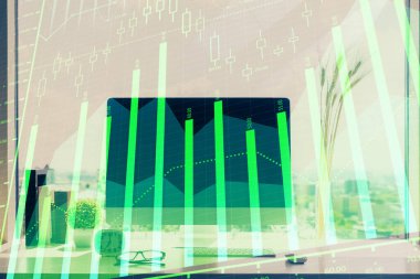 Borsa grafiği ve bilgisayar geçmişi olan tablolar. Çifte maruziyet. Mali analiz kavramı.