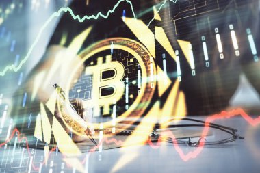 Şifreli para hologramı, kadınların el yazısı üzerine. Engelleme zinciri kavramı. Çift pozlama