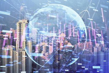 Gökdelenler, duvar kağıtları, çift pozlu eski şehir haritası. Finansal araştırma kavramı.