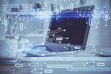 Bilgisayar ve teknoloji temalı Hud 'a çifte maruz kalma. Yenilik kavramı.