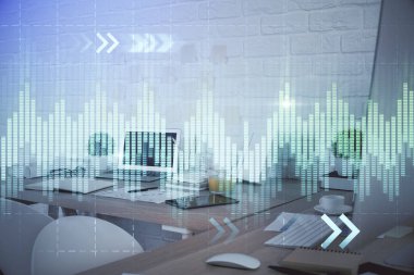 Hisse senedi borsası çizimine ve ofis iç planına çok maruz kalmış. Mali analiz kavramı.