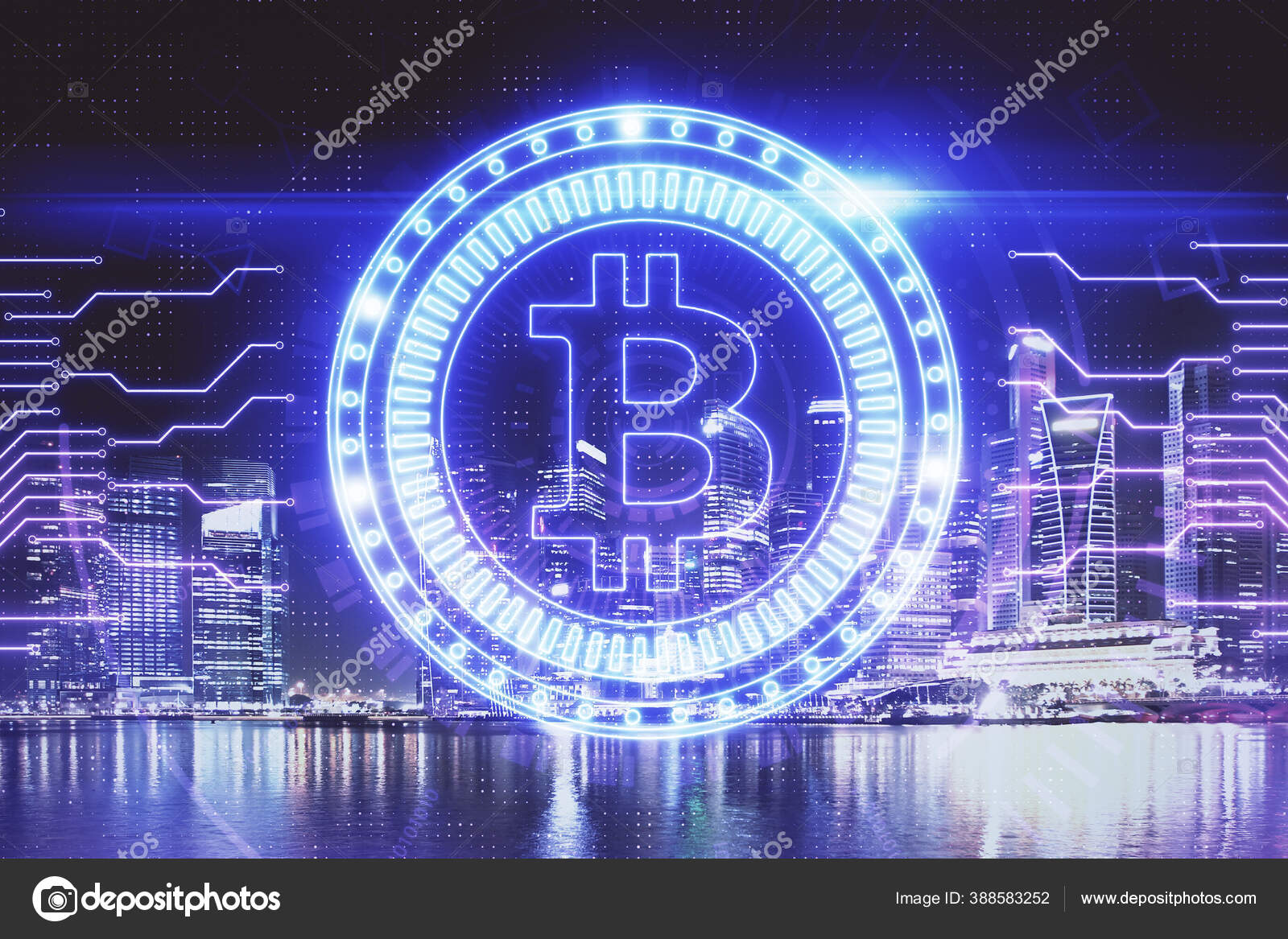 Multi exposure of cryptocurrency theme hologram drawing and city veiw  background. Concept of blockchain and bitcoin. — Stock Editorial Photo ©  peshkova #388583252