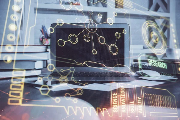 Double exposure of computer and technology theme drawing. Concept of ...