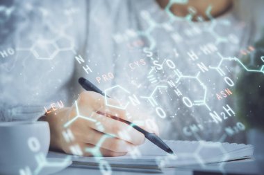 Fen formülü hologramı, kadınların ellerinin altyapısını belirler. Öğrenim anlayışı. Çift pozlama