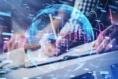 İki adamın hisse senedi piyasası grafiğiyle yatırım planladığı çok sayıda olay.