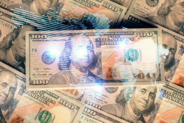 Sosyal ağların çoklu pozlanması bize dolar banknotları veriyor. İnsanlarla bağlantı kavramı.