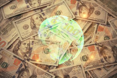 Sosyal ağların çoklu pozlanması bize dolar banknotları veriyor. İnsanlarla bağlantı kavramı.