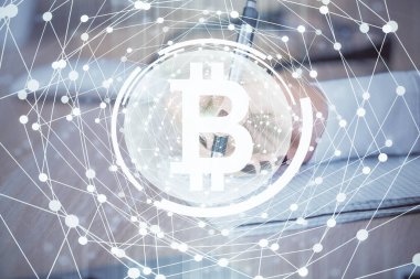 Şifreli para hologramı, kadınların el yazısı üzerine. Engelleme zinciri kavramı. Çift pozlama