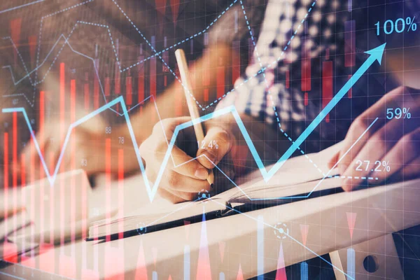 Multi esposizione di due uomini planing investimento con grafico forex mercato azionario. — Foto Stock