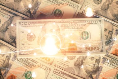 Sosyal ağların çoklu pozlanması bize dolar banknotları veriyor. İnsanlarla bağlantı kavramı.