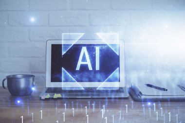 Bilgisayar ve teknoloji temalı Hud 'a çifte maruz kalma. Yenilik kavramı.