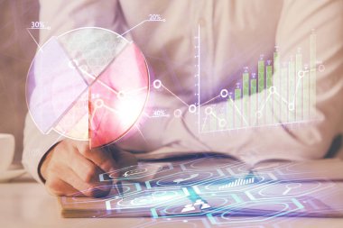 Mali ticaret şeması Man masaüstü arkaplanı ile çoklu pozlama.