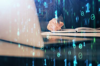 Teknoloji temalı insan elleri çift pozlama çizimleri.