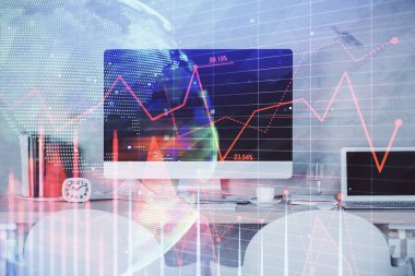 Hisse senedi borsası çizimine ve ofis iç planına çok maruz kalmış. Mali analiz kavramı.