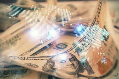 Sosyal ağların çoklu pozlanması bize dolar banknotları veriyor. İnsanlarla bağlantı kavramı.