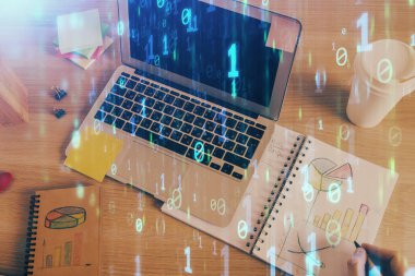 Teknoloji temalı insan elleri çift pozlama çizimleri.