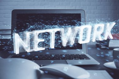 Bilgisayarın arka plan ve teknoloji temalı çizimlerine çoklu maruz kalma. Yenilik kavramı.